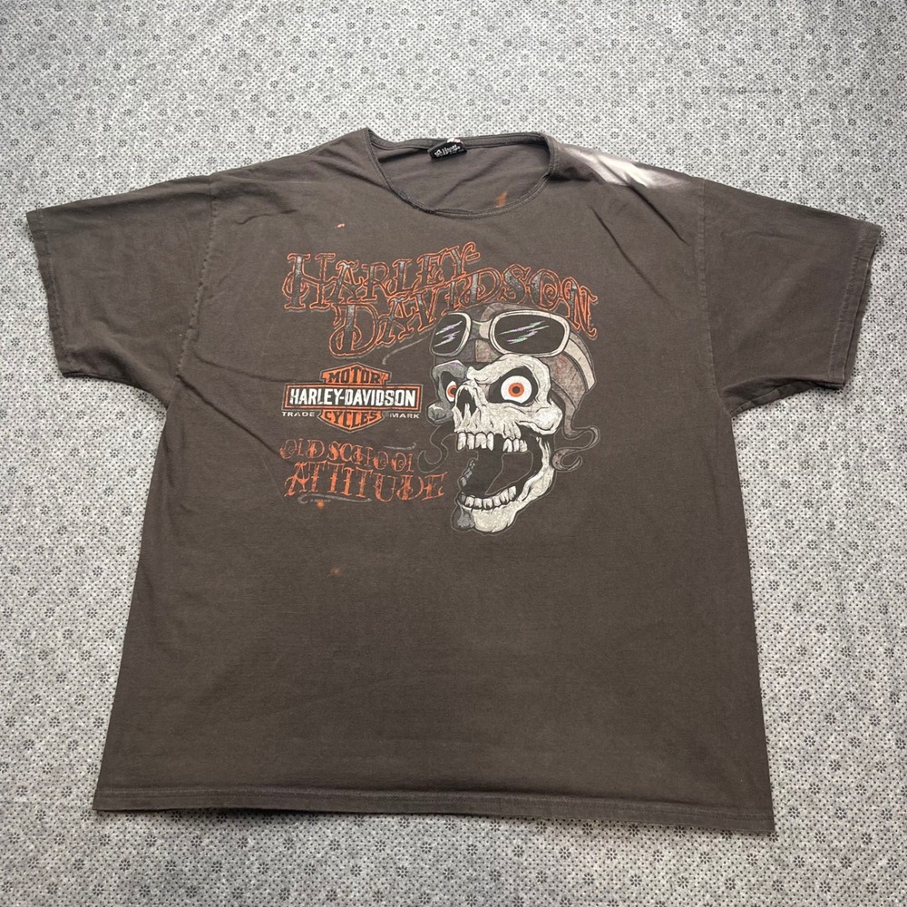 Harley-Davidson Mens Distressed T-Shirt XL Old School Attitude Skull Neidengards